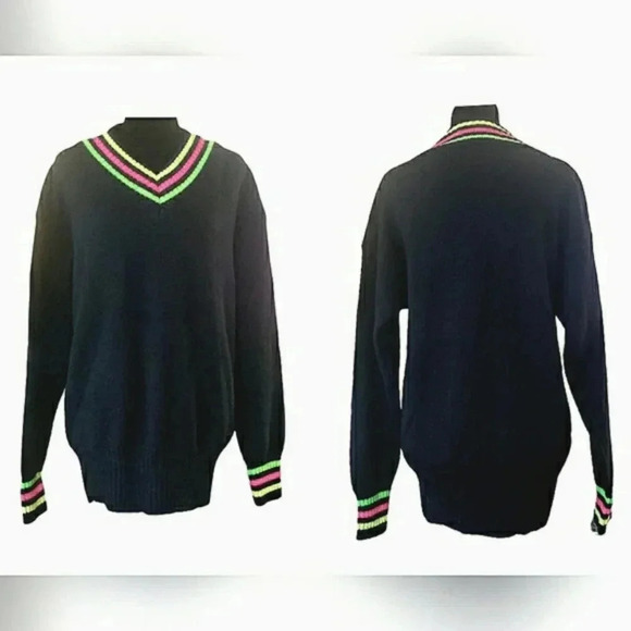 Vintage Retro Meister Ski Black Rainbow Y2k Wool Unisex Pullover Preppy Varsity - Picture 1 of 3